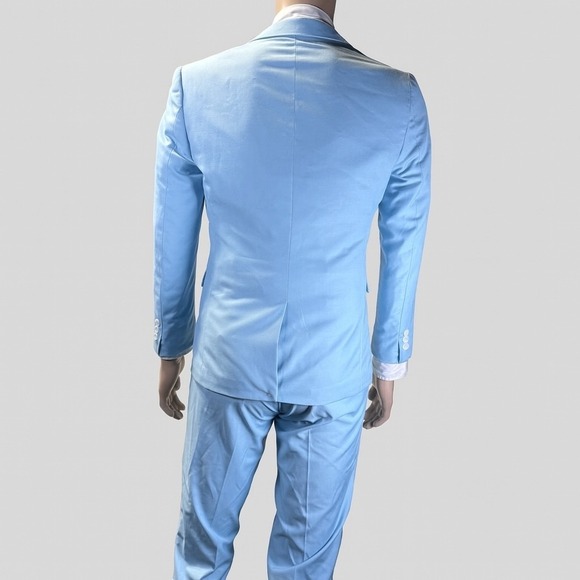 3 Piece Suit Men's 38R (XS) Jacket Vest Pants 30-34 X 29 Adj Waist Light Blue - Picture 4 of 14